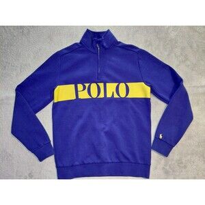 Polo Ralph Lauren Blue Yellow Pony 1/4 Zip Sweater Boys XL (18-20) YKK Zipper
